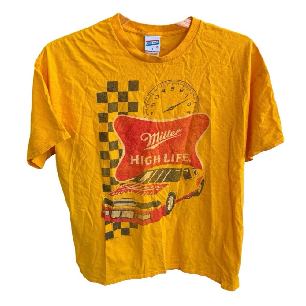 Vintage Junk Food Mens Miller High Life Racing Car Graphic T-Shirt Size Large